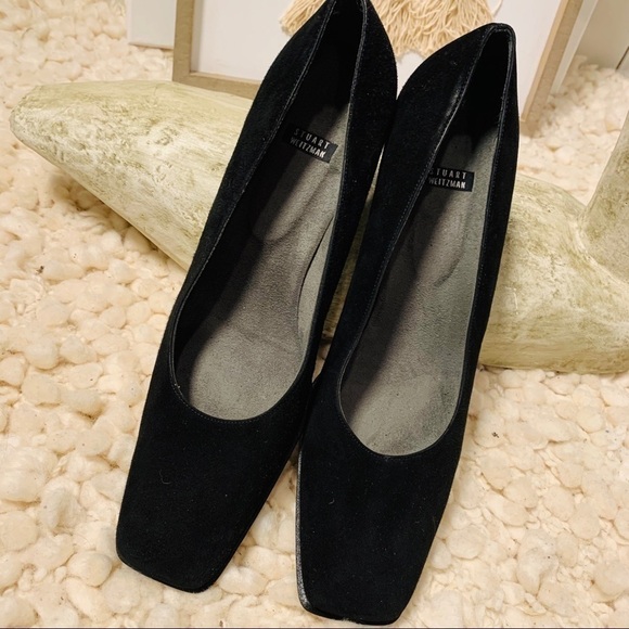 Stuart Weitzman || Black Suede Square Toe Block Heels 9.5 B - Picture 10 of 10